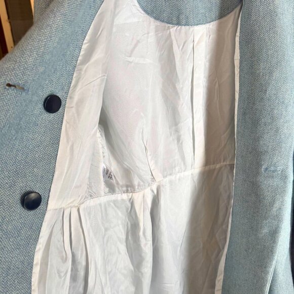 Gianfranco Ferre Wool Cashmere Herringbone Coat 46 IT Light Blue Double Breasted - Picture 7 of 10